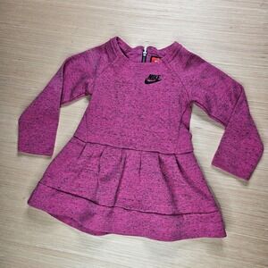 Nike Dress Kids 3T Pink Long Sleeve Peplum Fleece Logo Sporty Athleisure